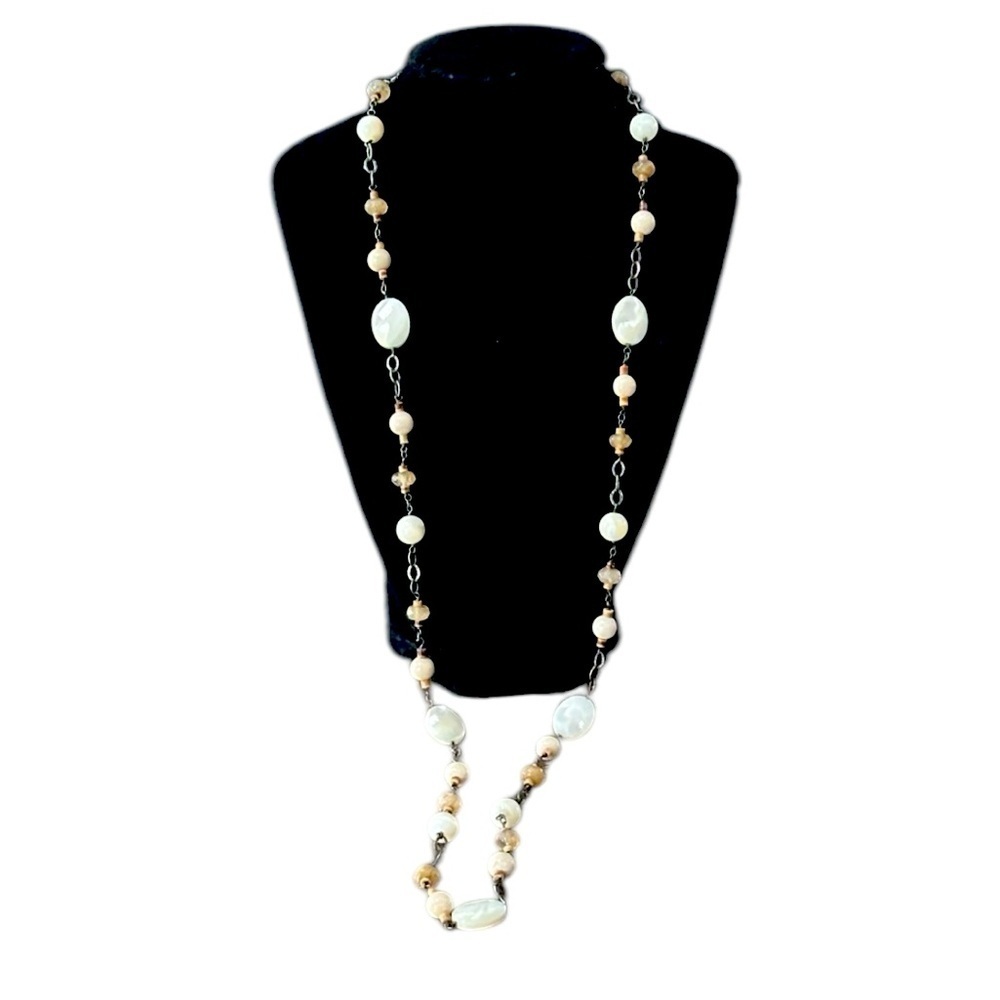 Silpada N1504 Mother of Pearl Rutilated Glass Riverstone Coco Beads Necklace 36”
